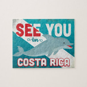 Quebra-cabeça Costa Rica Dolphin - Retro Vintage Travel