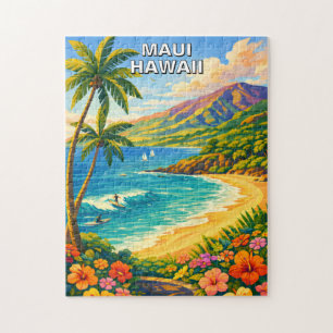 Quebra-cabeça Costa Tropical de Maui Havaí Viagem Vintage