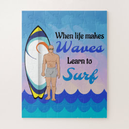 Quebra-cabeça Cota Motivativa Azul do Oceano Surfboard Onda