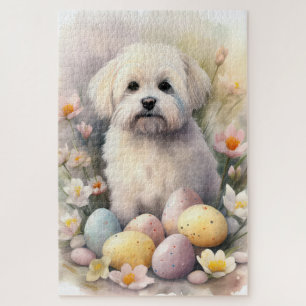 Quebra-cabeça Coton De Tulear com Ovos da Páscoa