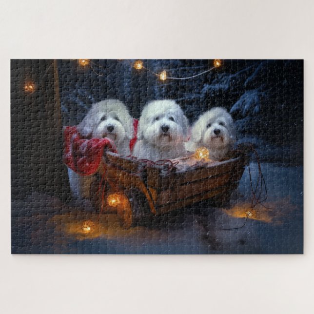 Quebra-cabeça Coton De Tulear Snowy Sleigh Decência De Natal (Horizontal)