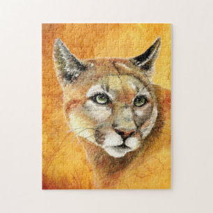 Quebra-cabeça Cougar De Aquarela, Puma, Leão De Montanha, Gato A
