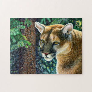 Quebra-cabeça Cougar Na Floresta, Pintura Acrílica