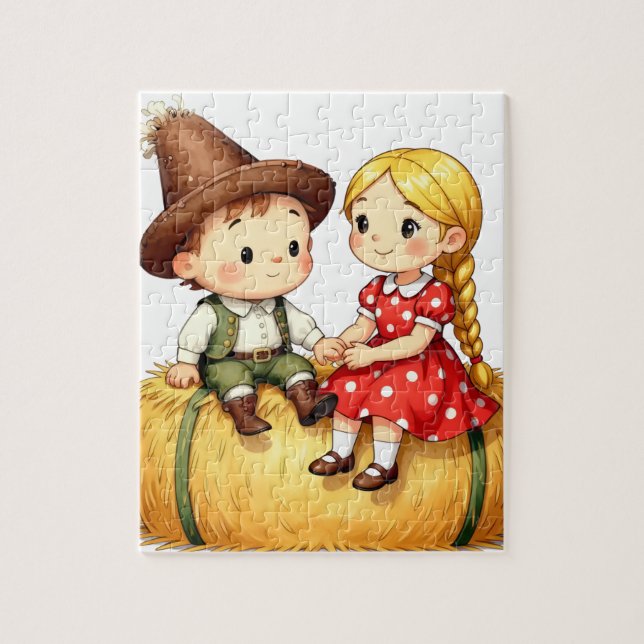 Quebra-cabeça Country Kids on a Hay Bale,  (Vertical)