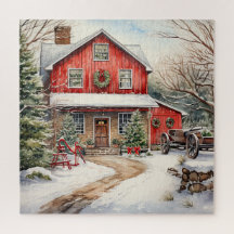 Country Red Barn No Inverno