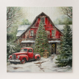 Quebra-cabeça Country Red Barn No Inverno