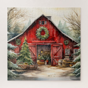 Quebra-cabeça Country Red Barn No Inverno