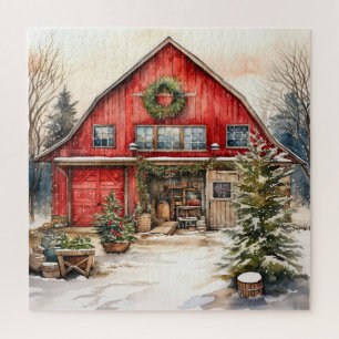 Quebra-cabeça Country Red Barn No Inverno