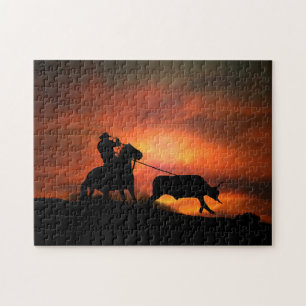 Quebra-cabeça Country Western Cowboy Roping com Cavalo