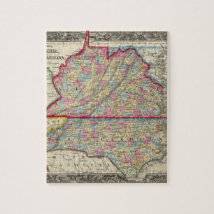 Quebra-cabeça County Map Of Virginia, e Carolina do Norte