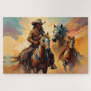 Quebra-cabeça Cowboy Western Horses, Colônia de bronzeamento azu