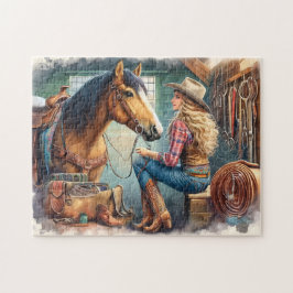Quebra-cabeça Cowgirl and Horse Country Life Relaxing Gift
