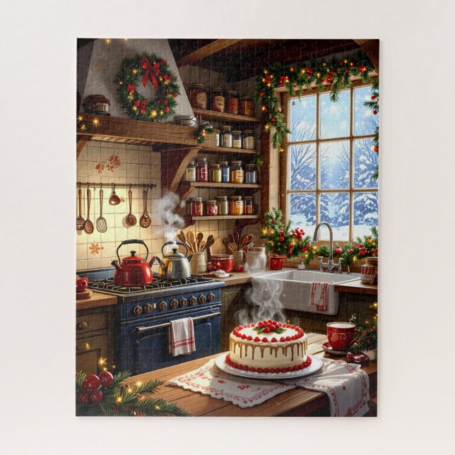 Quebra-cabeça Cozinha de Natal com Bolo de Férias (Vertical)