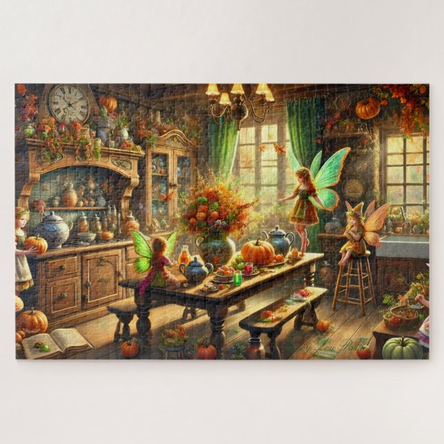 Quebra-cabeça Cozinha Encantadora de Queda de Fairies coletando  (Horizontal)