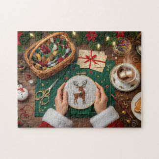 Quebra-cabeça Cozy Christmas Craft Holiday Reindeer Stitching