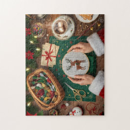 Quebra-cabeça Cozy Christmas Craft Holiday Reindeer Stitching 