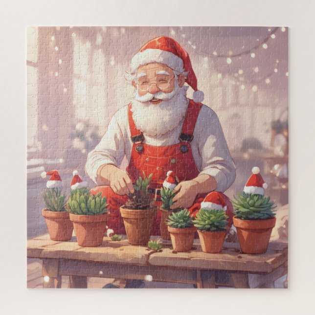 Quebra-cabeça Cozy Santa Claus Gardener Planting Succulents (Vertical)
