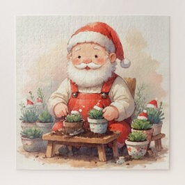 Quebra-cabeça Cozy Santa Claus Gardener Planting Succulents