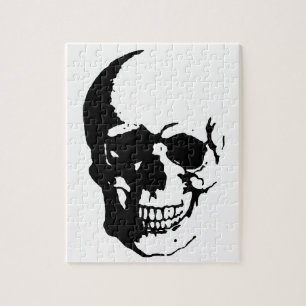 Quebra-cabeça Crânio - Arte de Fantasia de Metal Negro e Branco