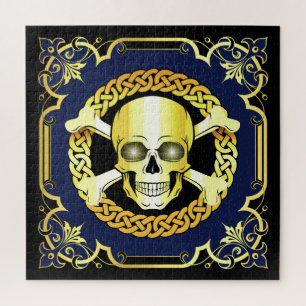 Quebra-cabeça Crânio Celular Ossos Cruzados/Viking/Pirata/Ouro/P