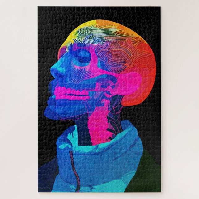 Quebra-cabeça Crânio Cibernético – Arte de Anatomia Futurista (Vertical)