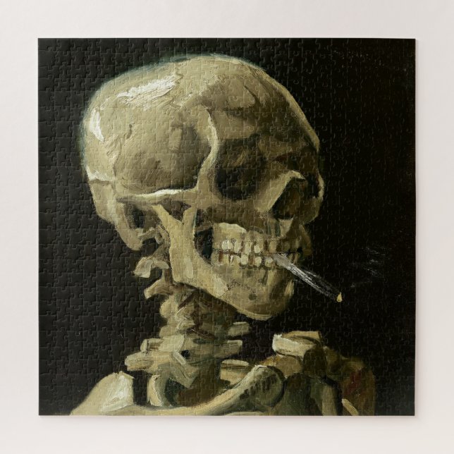 Quebra-cabeça Crânio com cigarro pela pintura Van Gogh (Vertical)