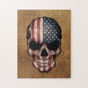Quebra-cabeça Crânio envelhecido e vestido da bandeira american