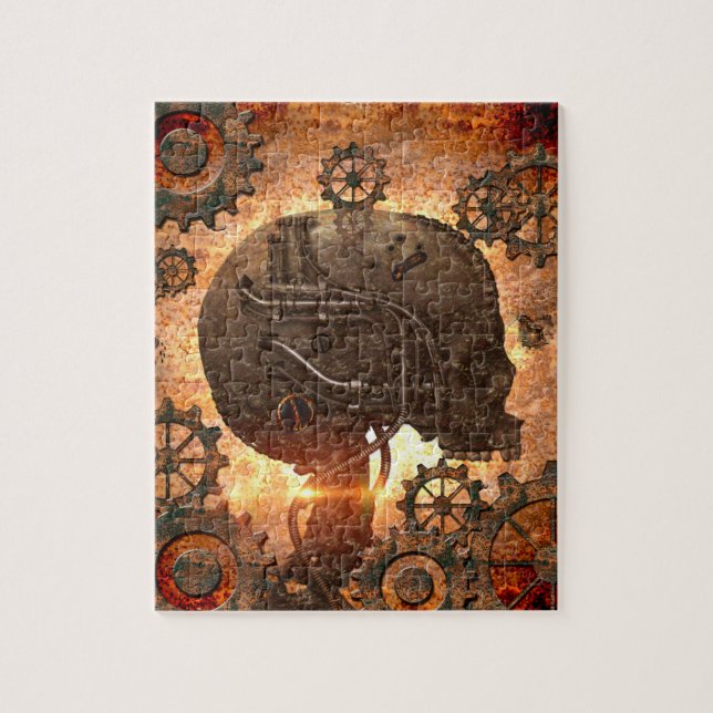 Quebra-cabeça Crânio surpreendente do steampunk com engrenagens (Vertical)