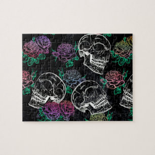 Quebra-cabeça Crânios e Rosas escuros Funky Glam Grunge