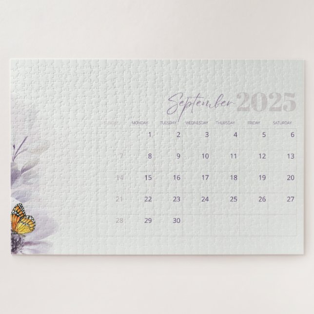 Quebra-cabeça Creme Aestética Roxo Aquarela Floral 2025 (Horizontal)