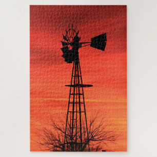 Quebra-cabeça Crepúsculo Vermelho Kansas Pôr do sol Silhueta do