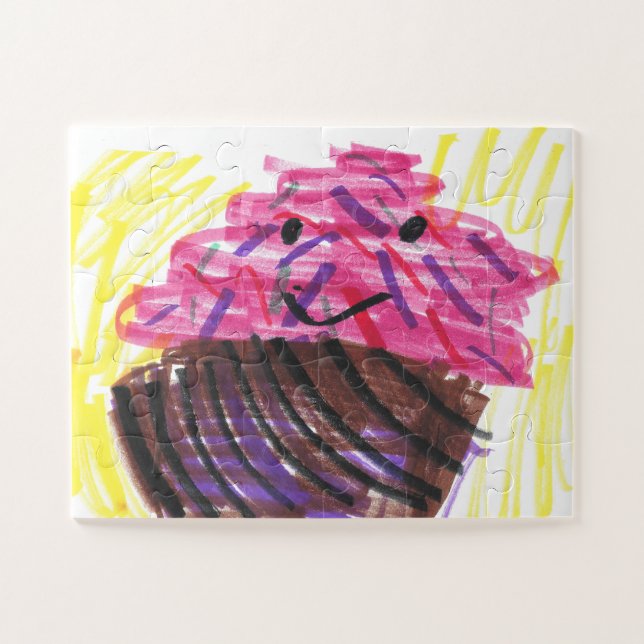 Quebra-cabeça Criança de Cupcake Arco-íris Arte Mágica  (Horizontal)