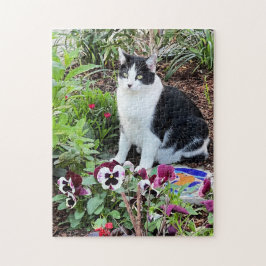 Quebra-cabeça Criança Flor! Gato Bonito no Jardim