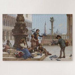 Quebra-cabeça Crianças alimentando pombos em Veneza (por Paolett