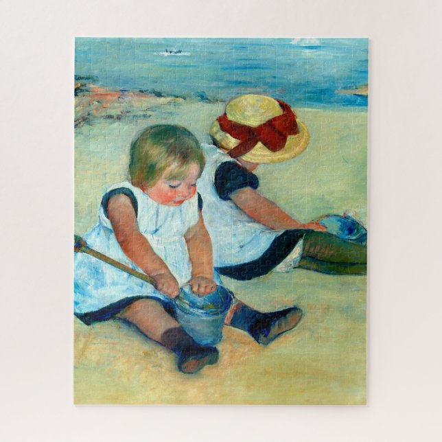 Quebra-cabeça Crianças brincando na praia por Mary Cassatt (Vertical)