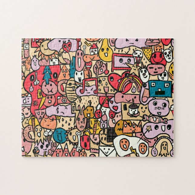 Quebra-cabeça Crianças com Padrão de Tosse Desenhada na Mão do p (Horizontal)