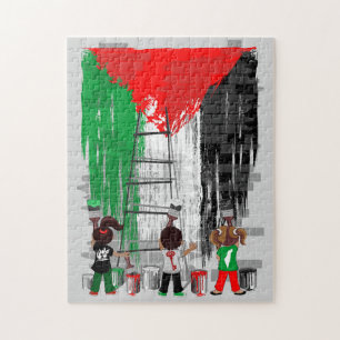 Quebra-cabeça Crianças de Gaza Pintando a Bandeira da Palestina