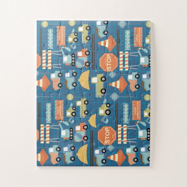 Quebra-cabeça Crianças de presentes de camionetas de construção  (Vertical)