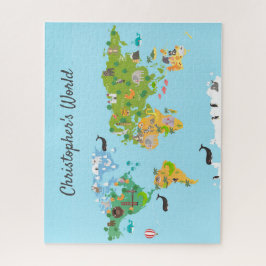 Quebra-cabeça Crianças Mapa Mundial de Animais Modernos Monogram