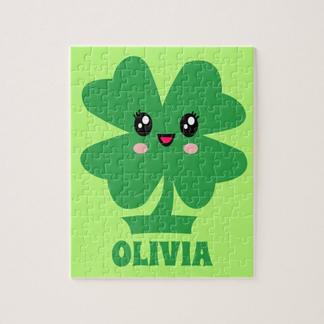 Quebra-cabeça Crianças Personalizadas do Shamrock Verde (Vertical)