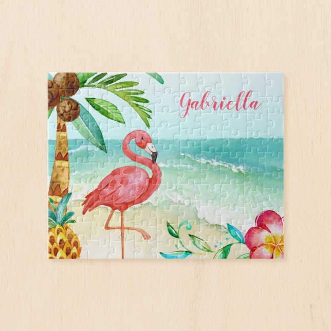 Quebra-cabeça Crianças Personalizadas Tropical Beach Flamingo (Criador carregado)