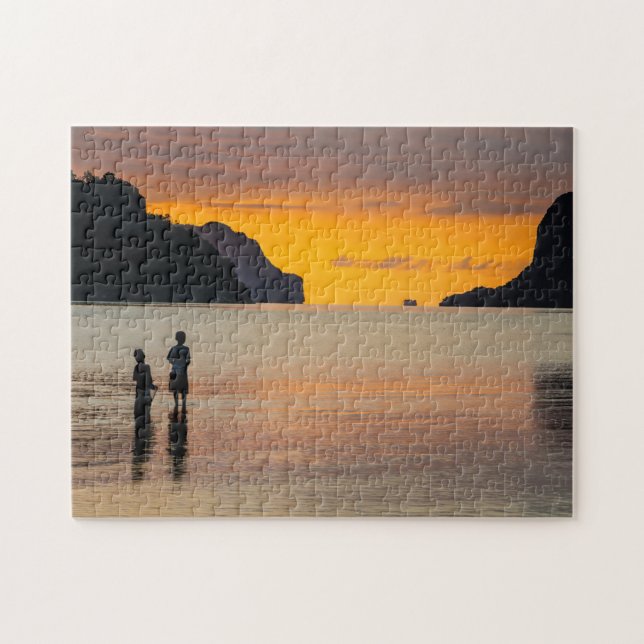 Quebra-cabeça Crianças Pescando Ao Pôr do Sol (Horizontal)