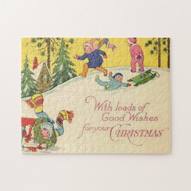 Quebra-cabeça Crianças que dormem na colina de neve - olhadela (Horizontal)