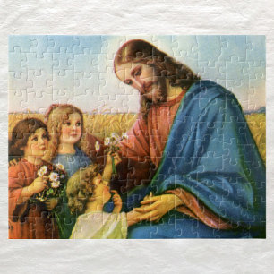Quebra-cabeça Crianças Vintage Trazem Flores para o Cristo de Je