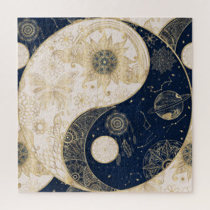 Quebra-cabeça Criativo Dourado Yin Yang Night Mandala