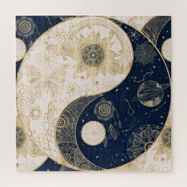 Quebra-cabeça Criativo Dourado Yin Yang Night Mandala (Vertical)
