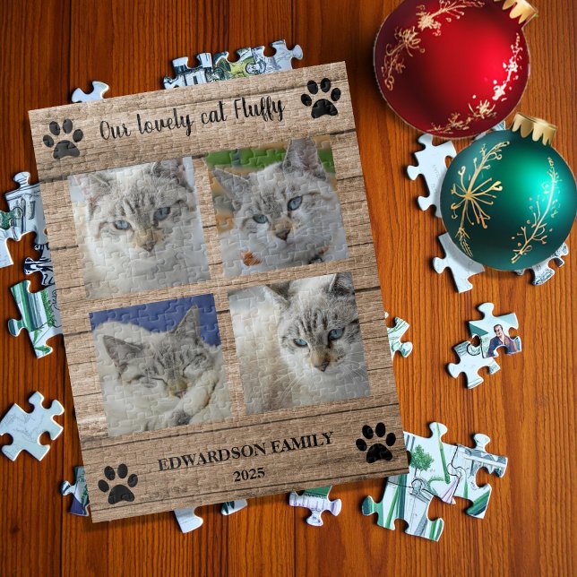 Quebra-cabeça Crie seu próprio colar de fotos de gato com nome m (Create your own cat photo collage monogram name jigsaw puzzle.)