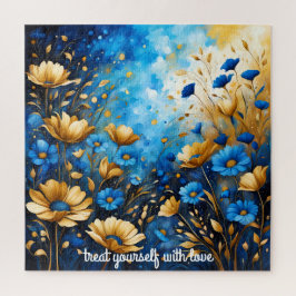 Quebra-cabeça crie sua própria citação inspiradora, azul floral