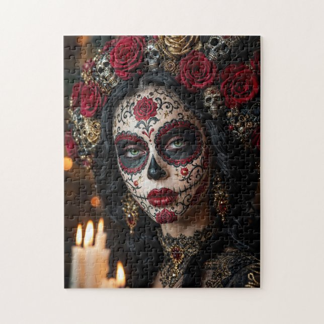 Quebra-cabeça Crimson Rose Calavera – Dia de Finados Elegante (Vertical)