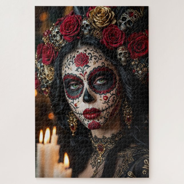 Quebra-cabeça Crimson Rose Calavera – Dia de Finados Elegante (Vertical)